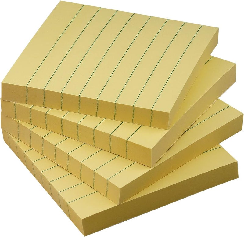 Eastern Wolf Lined Sticky Notes 3x3 Sticky Notes with Lines Self-Stick Notes Bright Color 4 Pads 90 Sheets/Pad (Yellow) - Image 1